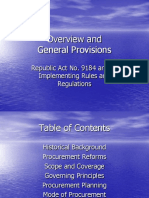 Overview and General Provisions: Republic Act No. 9184 and Its Implementing Rules and Regulations