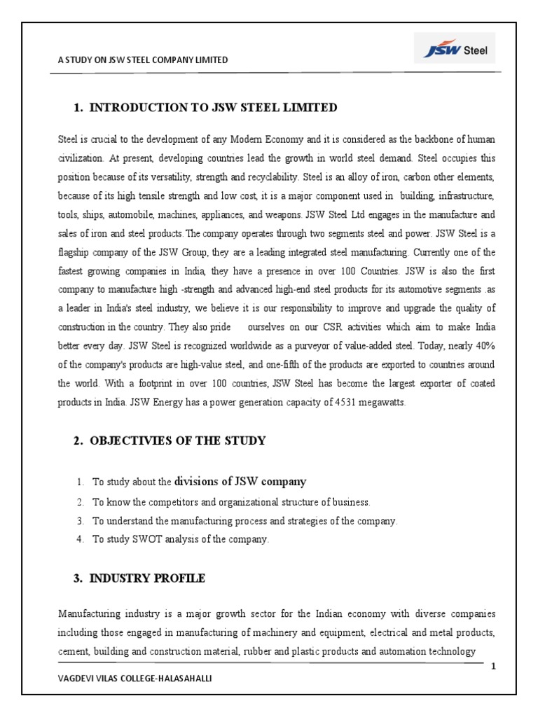Introduction To JSW Steel Limited | PDF | Industries | Nature