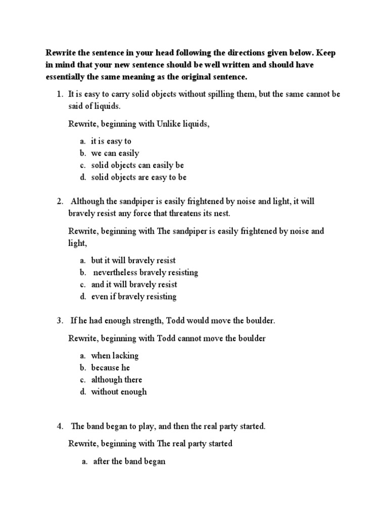 Construction Shift Sentence Rewrites | PDF | Bears