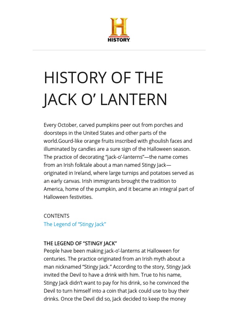 History of The Jack O' Lantern - Halloween - HISTORY | PDF | Traditions