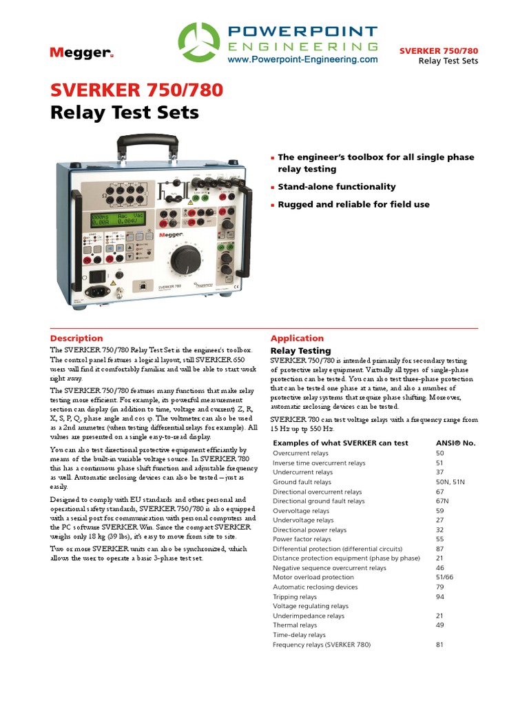 Relay Test Sets: SVERKER 750/780 | PDF | Relay | Electrical Impedance