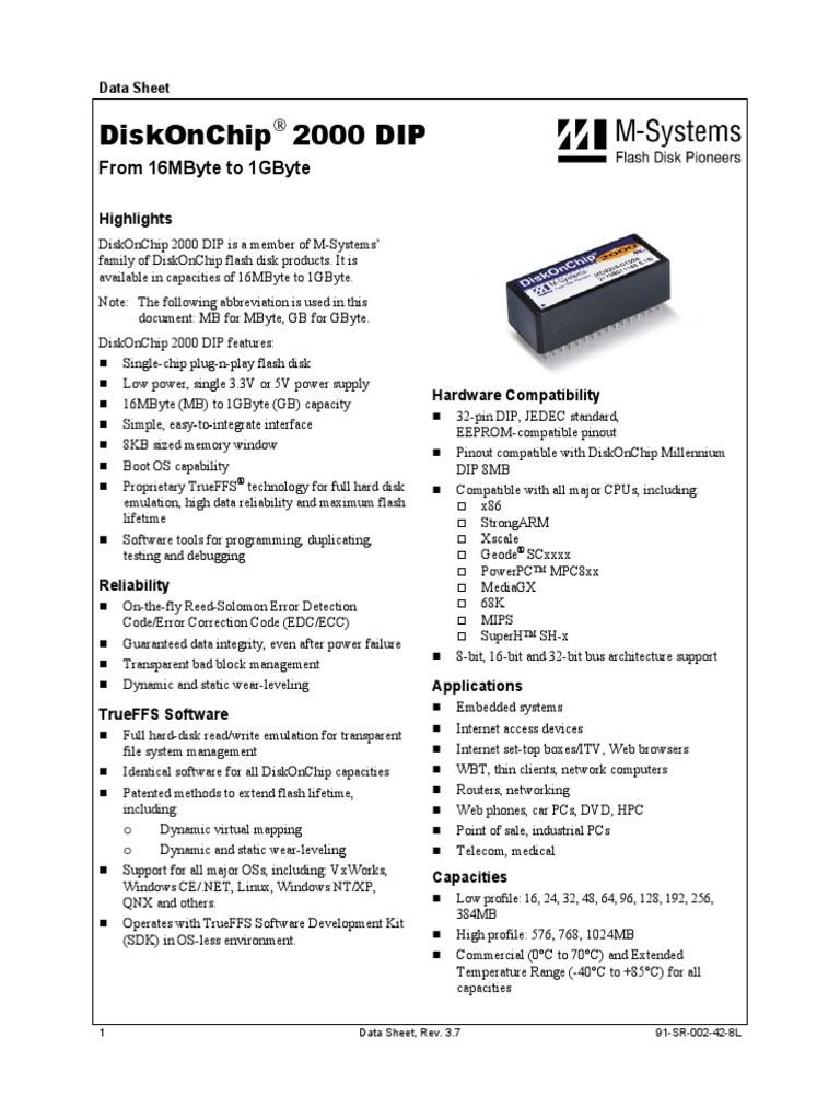 Diskonchip 2000 Dip: From 16mbyte To 1gbyte | PDF | Booting