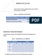 NORMA NTP 331.040: Resistencia Mínima A La Flexo - Tracción en Dan/Cm2