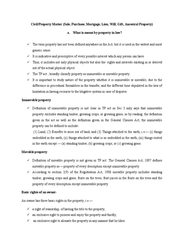 Civil/Property Matter (Sale, Purchase, Mortgage, Lien, Will, Gift