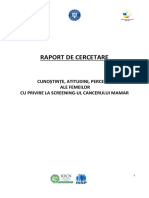 Cunoștințe, Atitudini, Percepții Ale Femeilor Cu Privire La Screeningul Cancerului Mamar. Raport de Cercetare