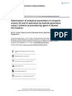 Optimisation of Analytical Parameters in Inorganic Arsenic III and V Speciation by Hydride Generation Using L Cysteine As Prereducing Agent in