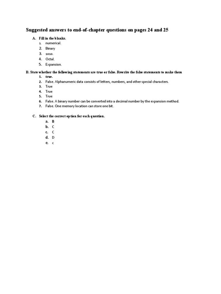 Suggested Answers To End-Of-Chapter Questions On Pages 24 and 25 | PDF ...