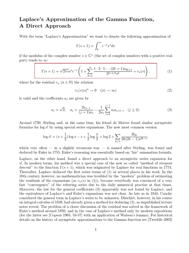Laplace's Approximation for Gamma Function | PDF | Laplace Transform ...
