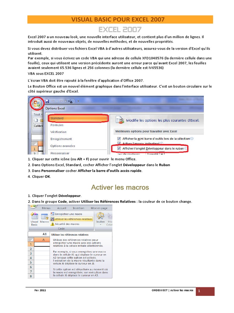 2 - Cours VBA Excel 2007 | PDF | Visual Basic for Applications | Macro ...