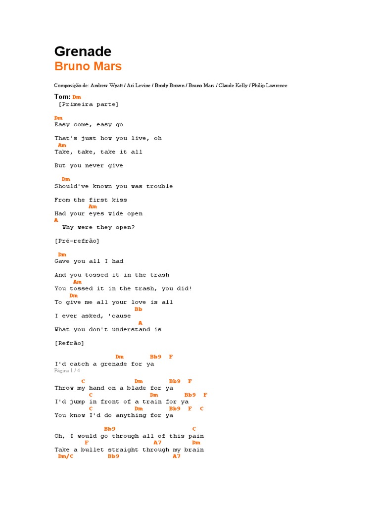 Grenade: Bruno Mars | PDF | Songs Written | Songs