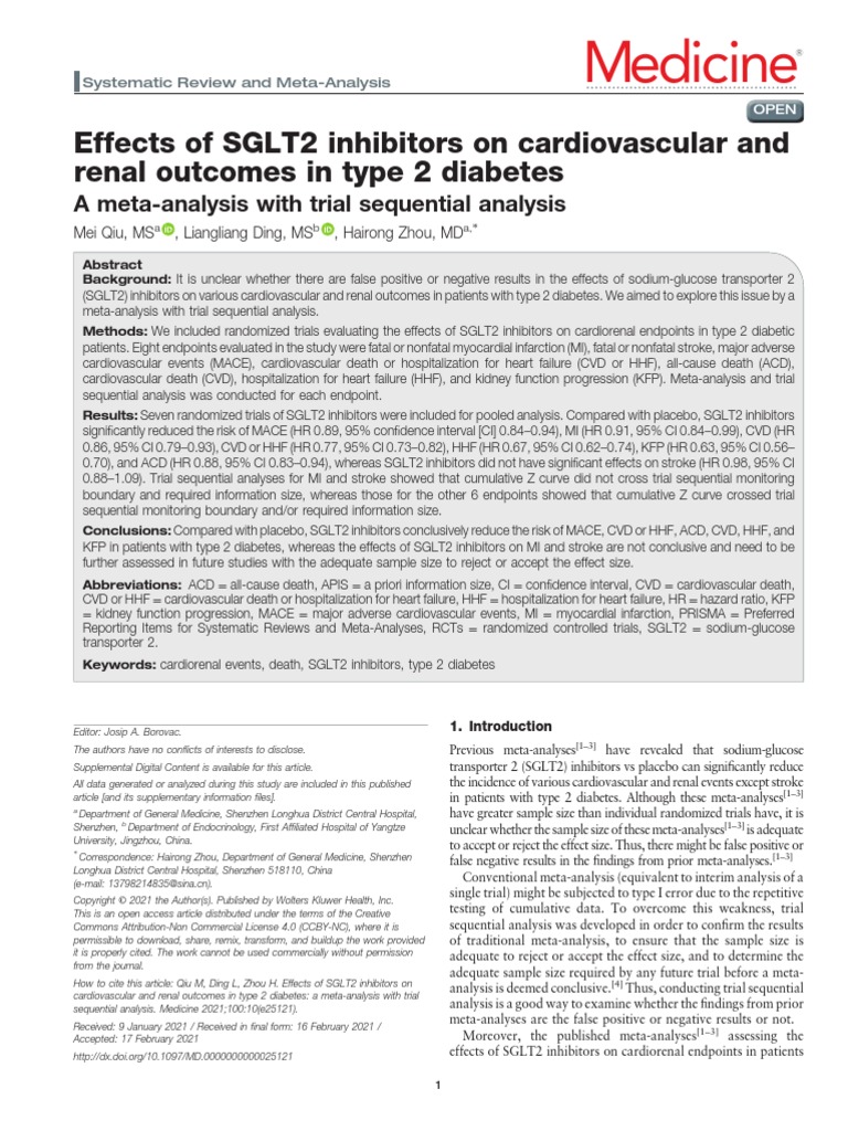 Effects of SGLT2 Inhibitor On Cardiovascular and Renal Outcomes in Type ...