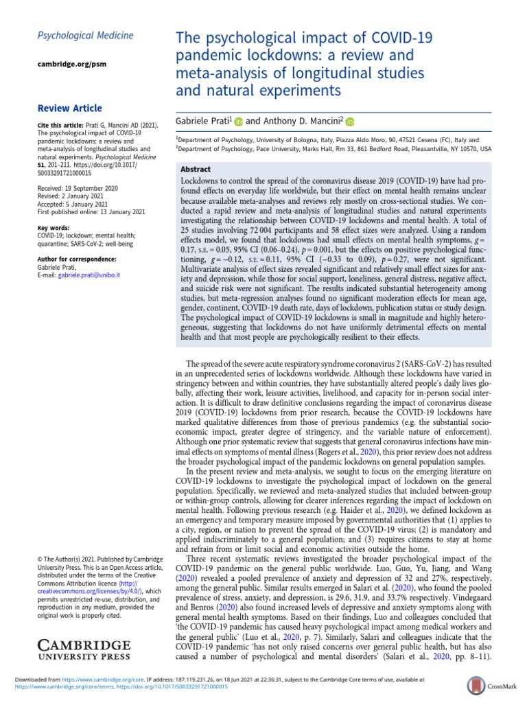 The Psychological Impact of Covid 19 Pandemic Lockdowns A Review and ...