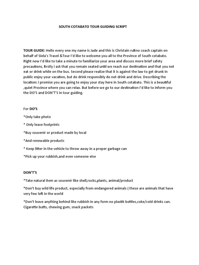 South Cotabato Tour Guide Script | PDF