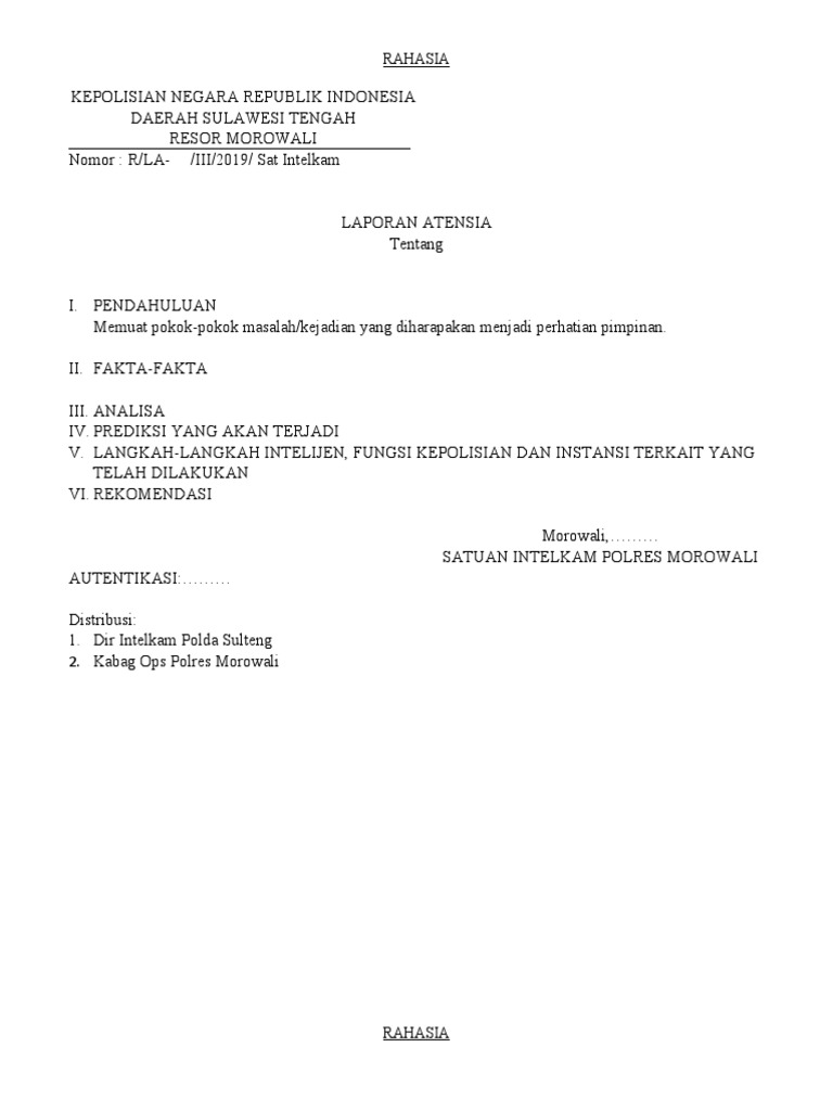 Laporan Atensia Intelijen Polres Morowali | PDF