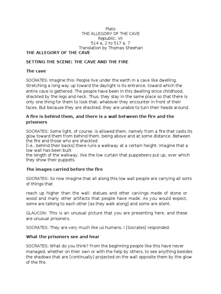 The Allegory of The Cave Setting The Scene The Cave and The Fire The Cave PDF
