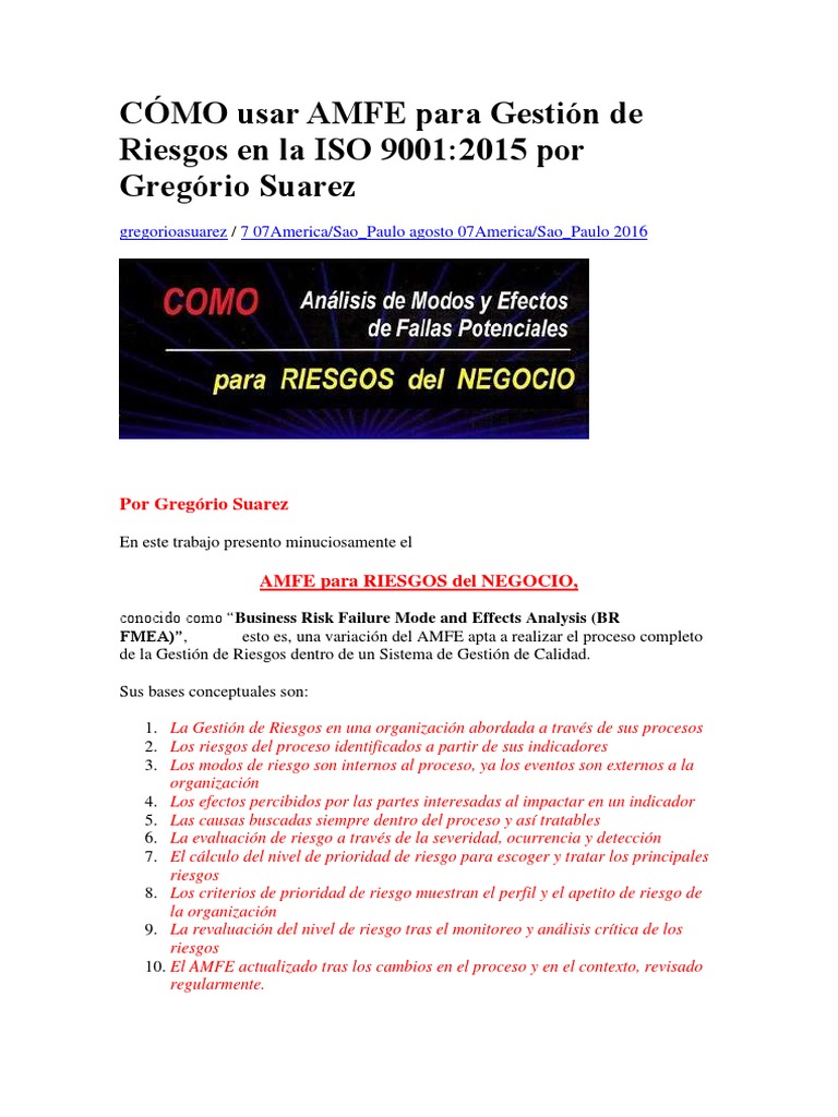 AMFE para Gestión de Riesgos en ISO 9001 | PDF | Riesgo | Economias