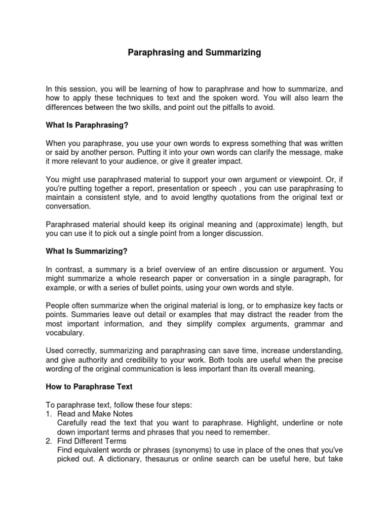 Session 13 Paraphrasing and Summarizing | PDF | Swot Analysis | Human  Communication