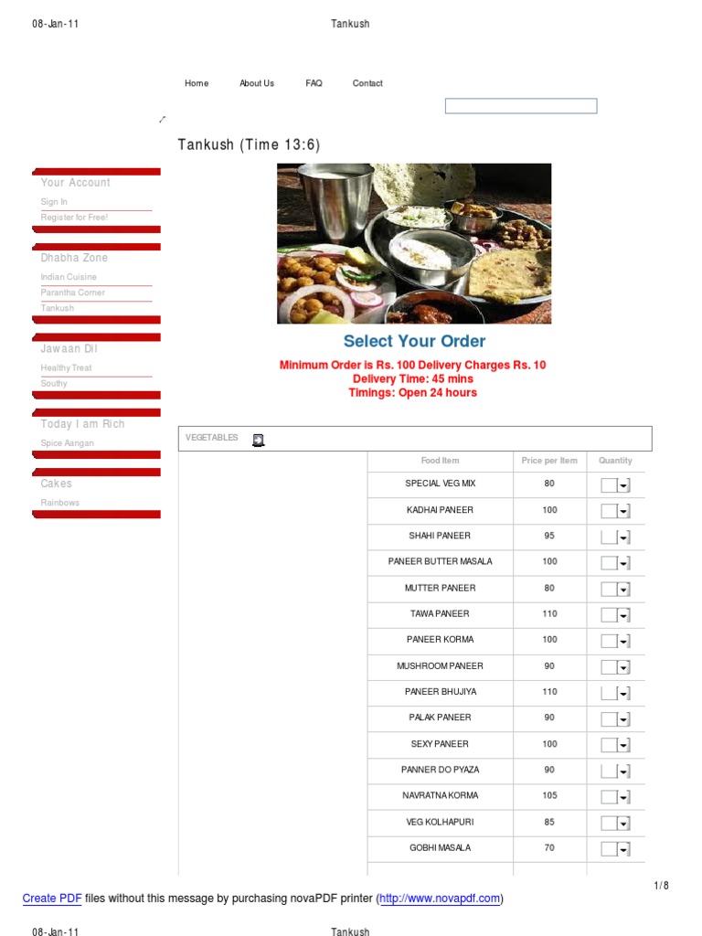 Tankush Menu | PDF