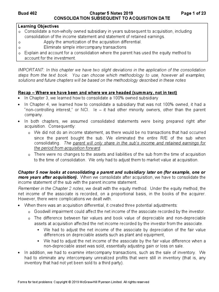 462 Chapter 5 Notes 2019 | PDF | Book Value | Goodwill (Accounting)