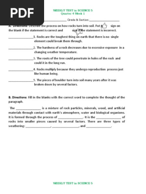 WEEKLY TEST in SCIENCE 5 q4