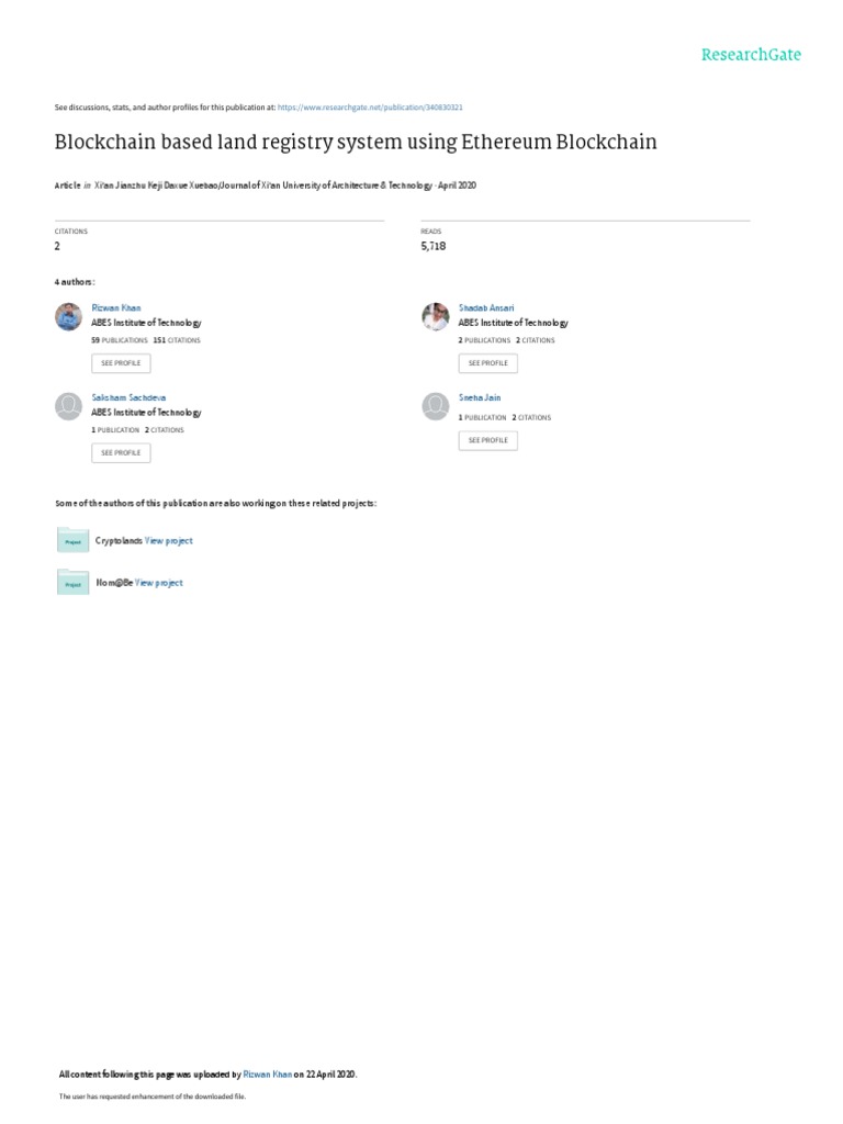 Blockchain Based Land Registry System Using Ethereum Blockchain