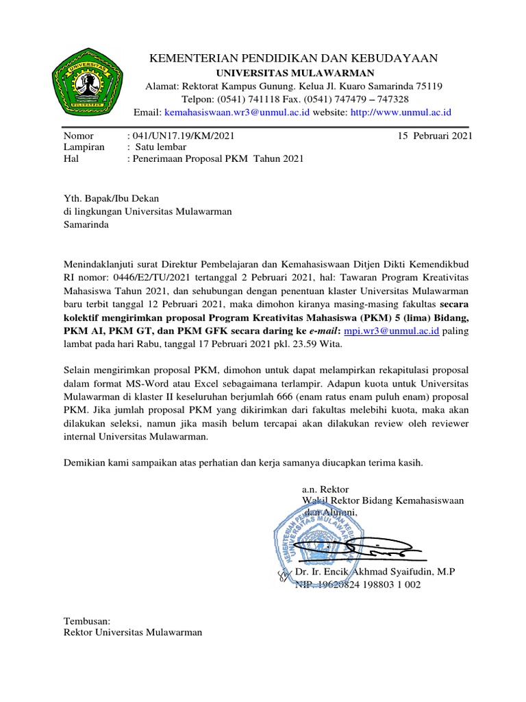 Penerimaan Proposal PKM 2021 Unmul | PDF