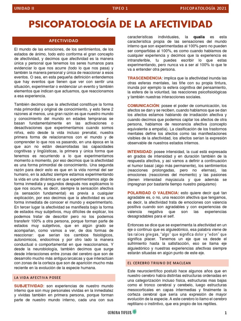 Psicopatología de La Afectividad | PDF | Temor | Las emociones