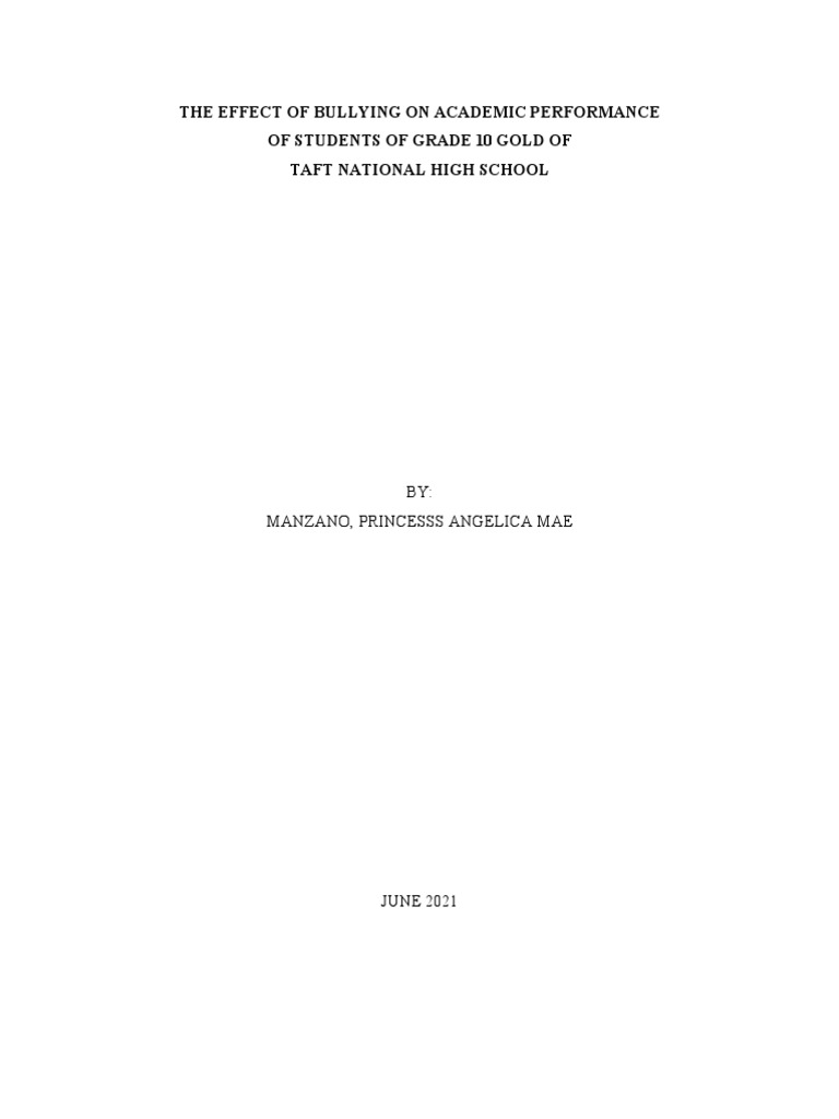 The Effect of Bullying On Academic Performance of Students of Grade 10 ...