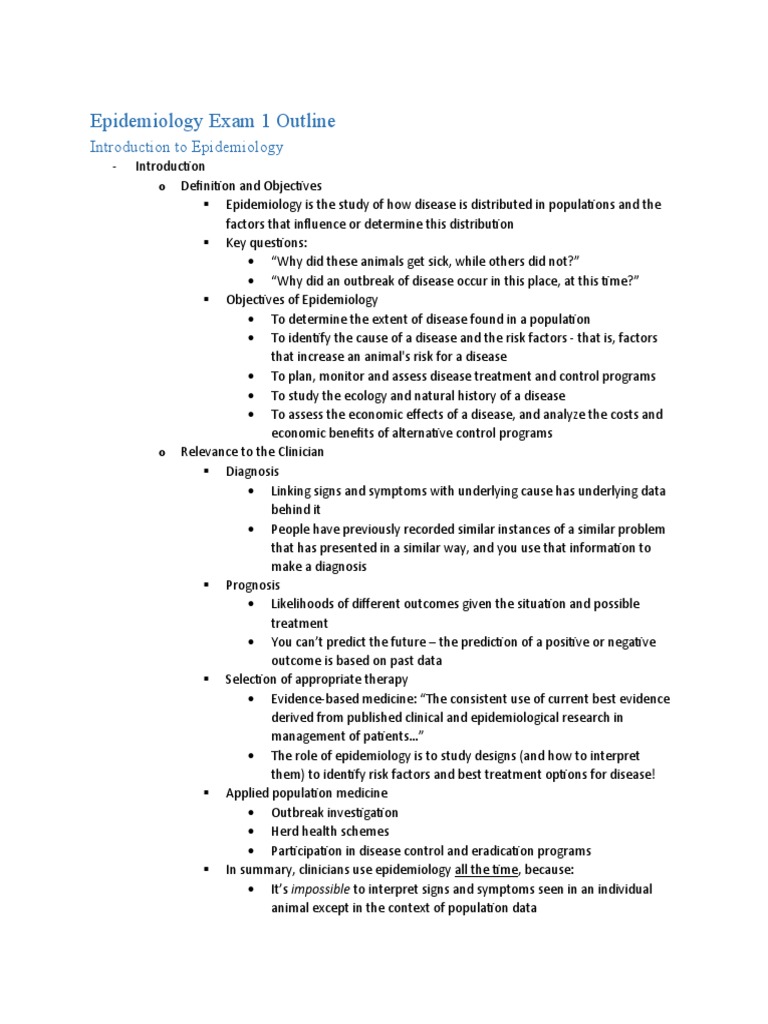 Epidemiology Exam 1 Outline PDF Sensitivity And Specificity