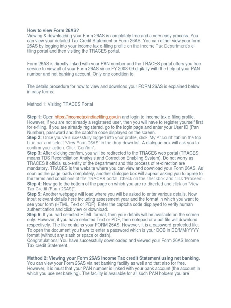 How to View and Download Form 26AS | PDF | Login | World Wide Web