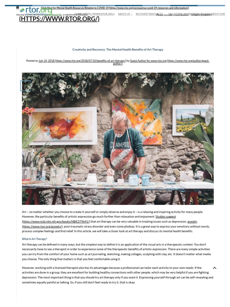 Creativity and Recovery - The Mental Health Benefits of Art Therapy ...