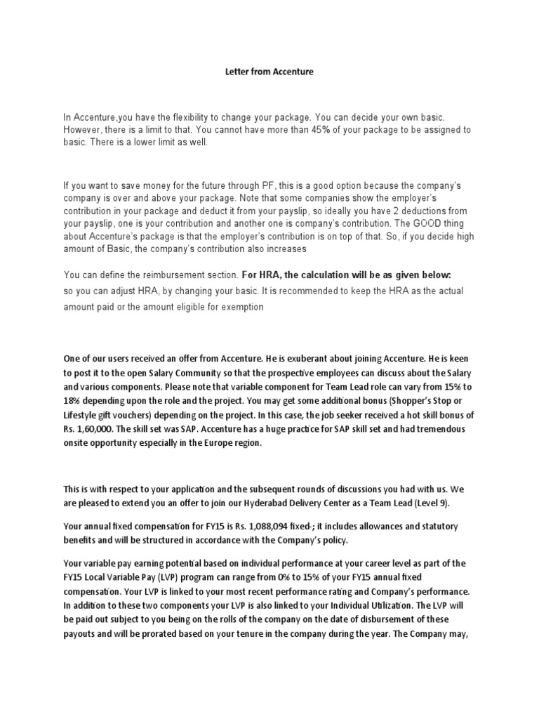My First Offer From Accenture Letter of Joining | PDF | Employment ...