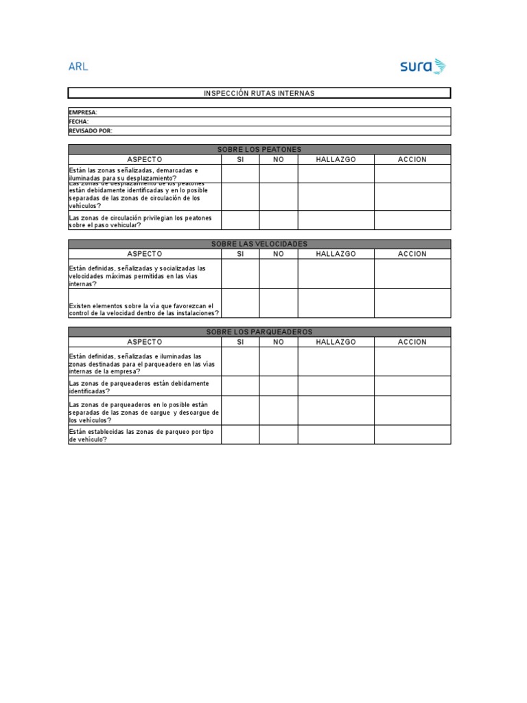 Inspección Rutas Internas | PDF