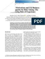 Investment Motivations and UK Business Angels' Appetite For Risk Taking: The Moderating Role of Experience