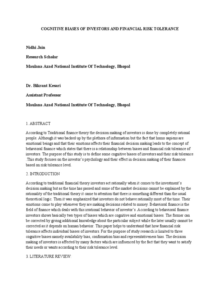 Investor Cognitive Biases and Risk Tolerance | PDF | Risk Aversion | Risk