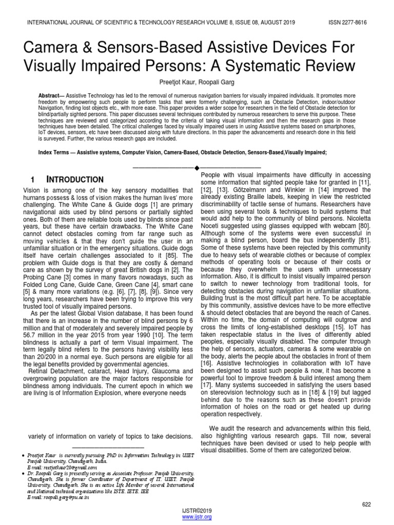 Camera & SensorsBased Assistive Devices For Visually Impaired Persons