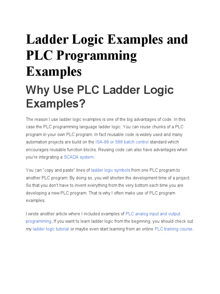 Ladder Logic Examples and PLC Programming Examples | PDF
