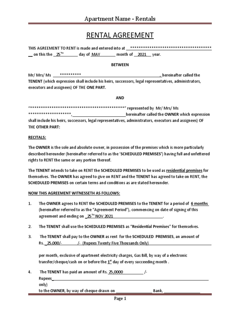 Rental Agreement Template | PDF | Leasehold Estate | Apartment