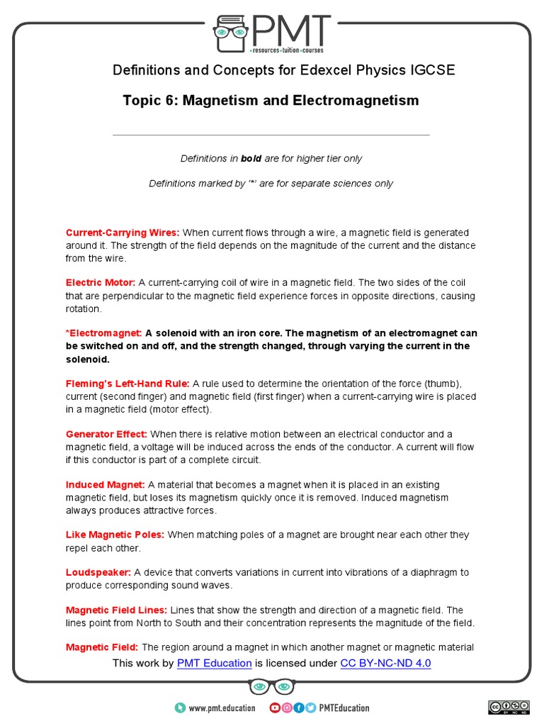 Definitions Topic 6 and Edexcel Physics IGCSE PDF