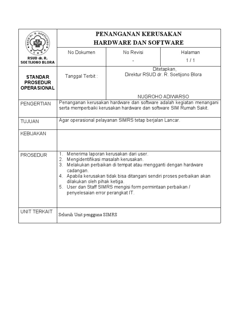 SOP Maintanance Hardware Software | PDF