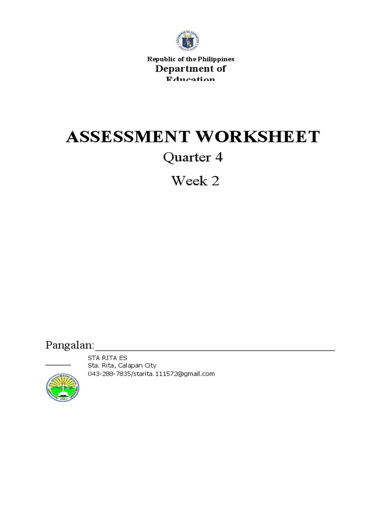 Assessment Worksheet Week 2 Only Quarter 4 | PDF