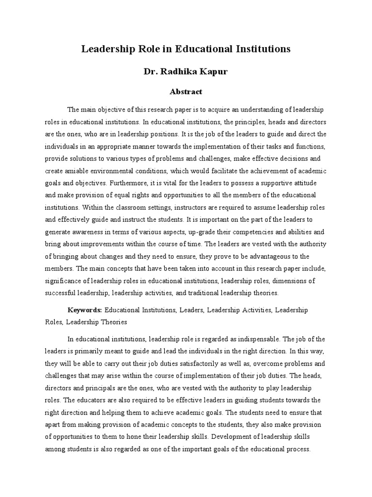 Leadership in Educational Institutions | PDF | Leadership | Goal