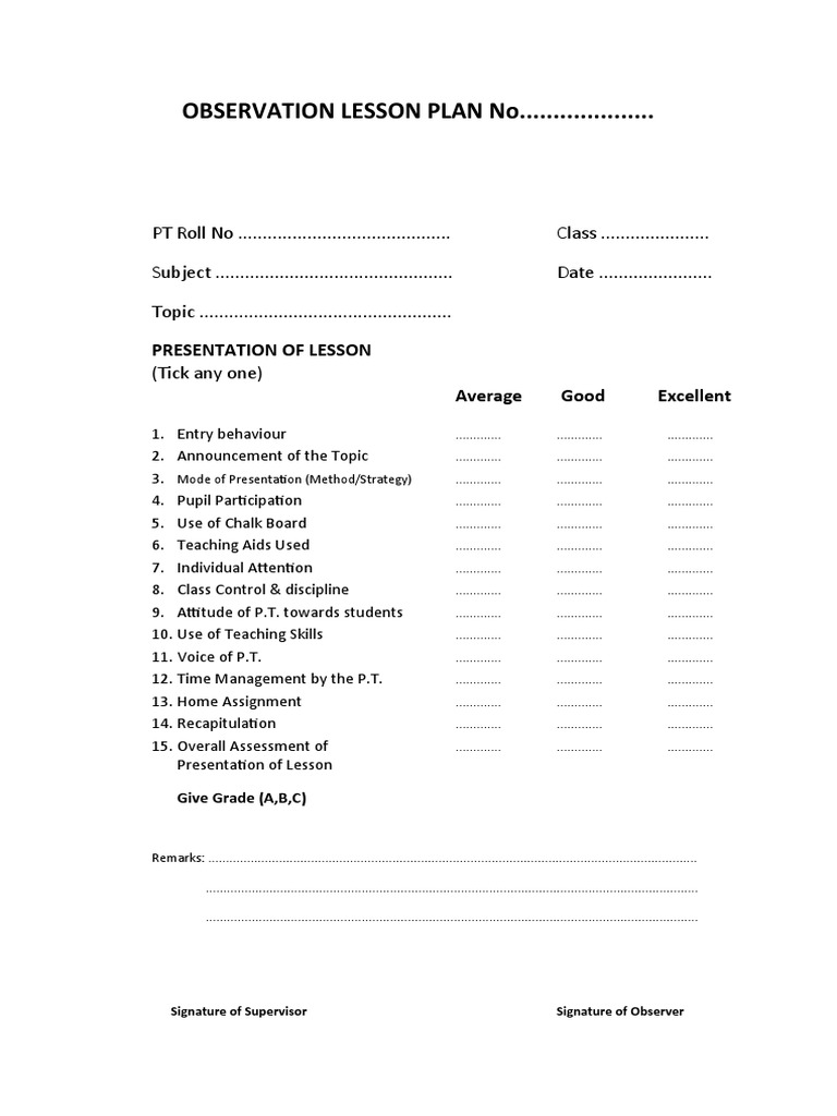OBSERVATION LESSON PLAN No | PDF | Physical Education | Lesson Plan