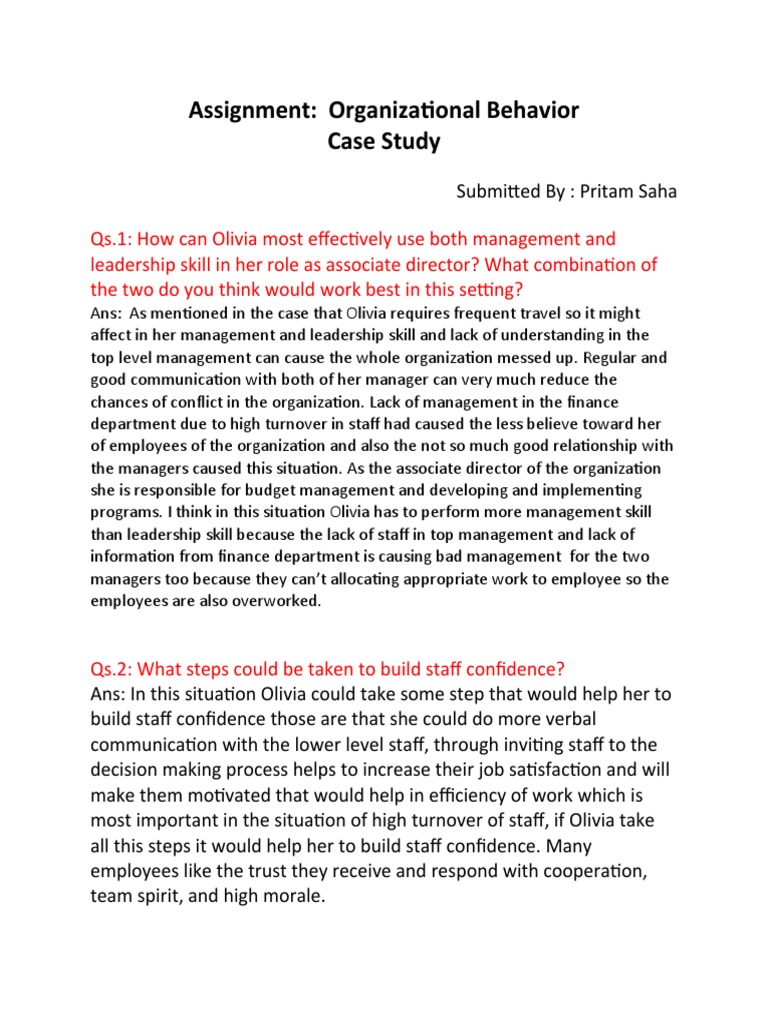 Assignment Organizational Behavior Case Study PDF Leadership