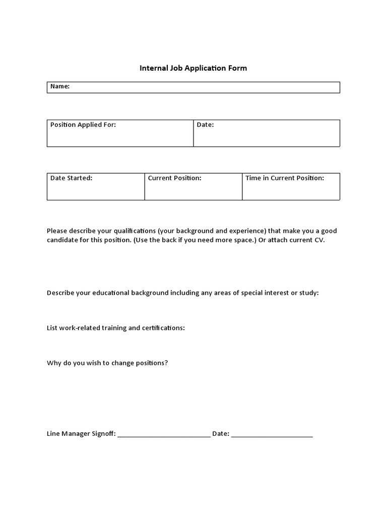 Internal Job Application Template | PDF