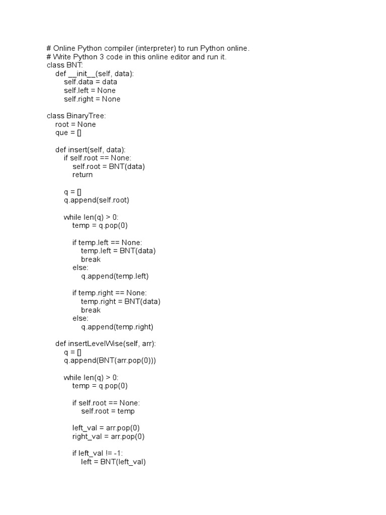 Binary Tree (Python) - All Codes | PDF | Algorithms And Data Structures ...