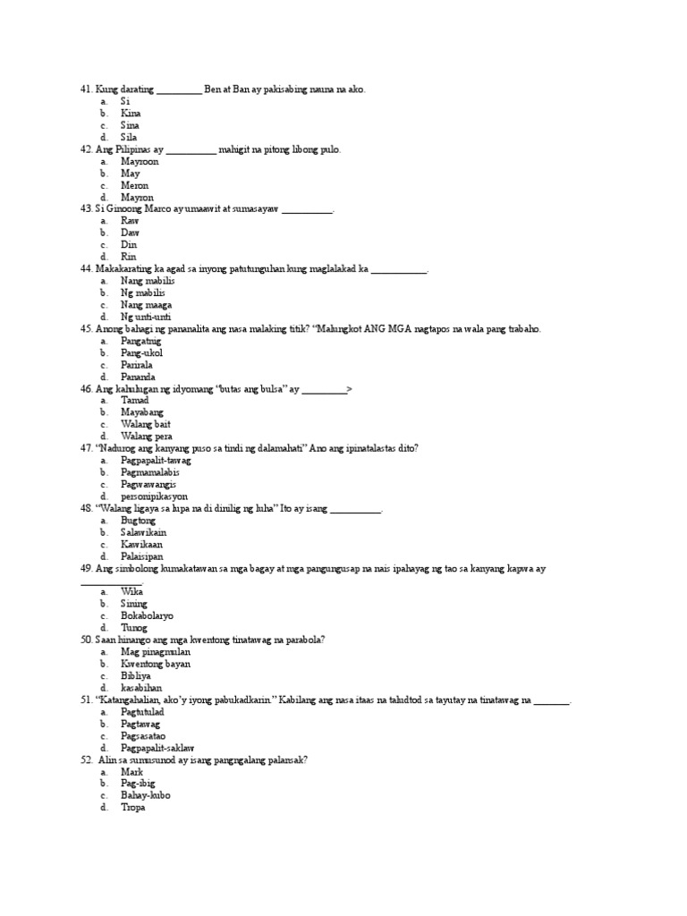 Filipino Questions | PDF