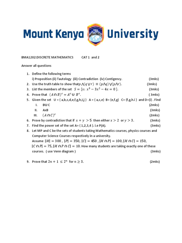 Bma1202 Discrete Mathematics Assignment | PDF
