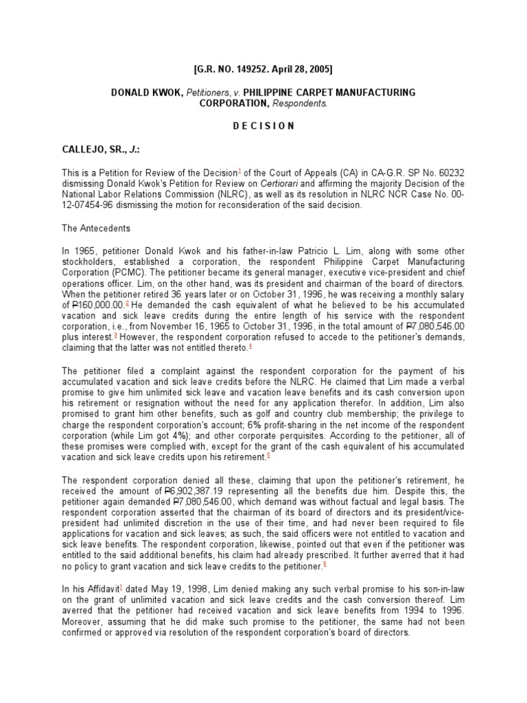 KWOK vs. PHILIPPINE CARPET MANUFACTURING CORP. PDF Appeal