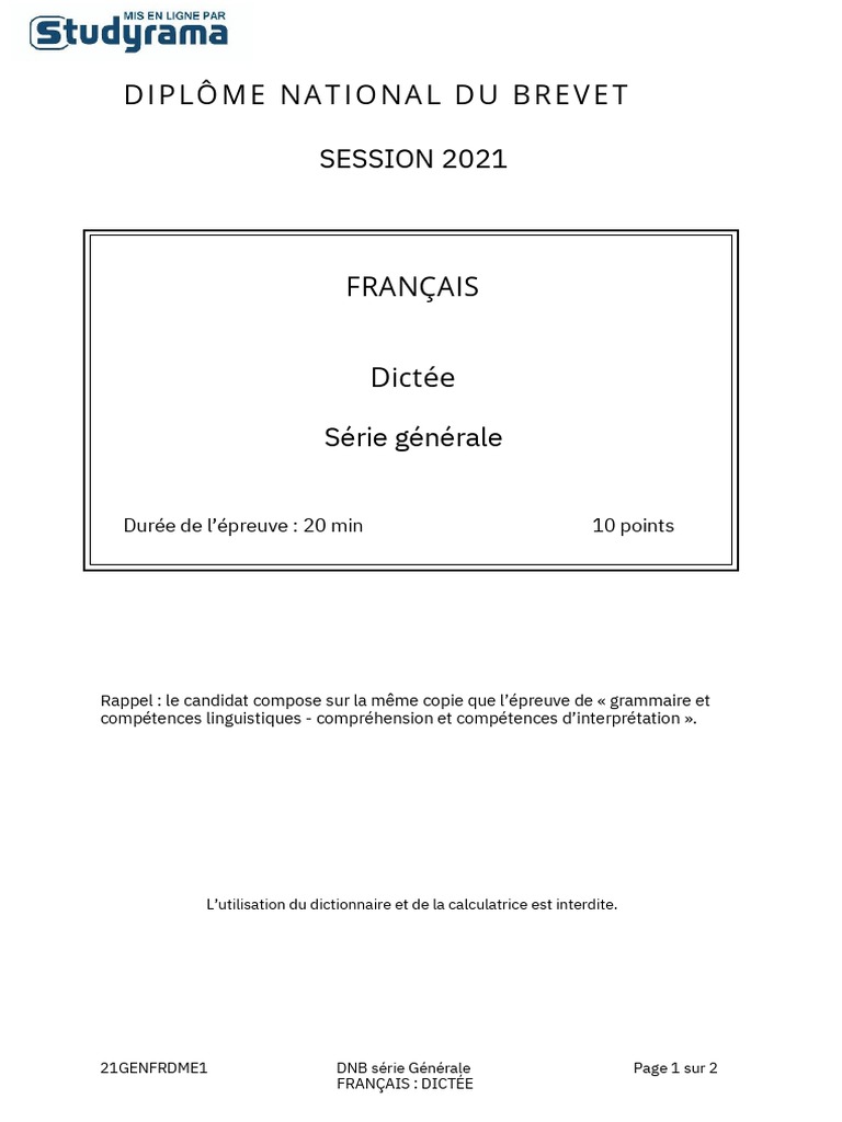 Sujet Brevet 2021 Français Corrigé L'épreuve de Français Du Brevet 2021 | PDF | Langues